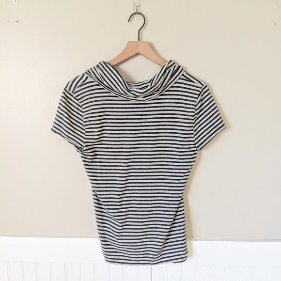 Ann Taylor Gray & Navy Striped Cowl Neck Tee M - Picture 5 of 6